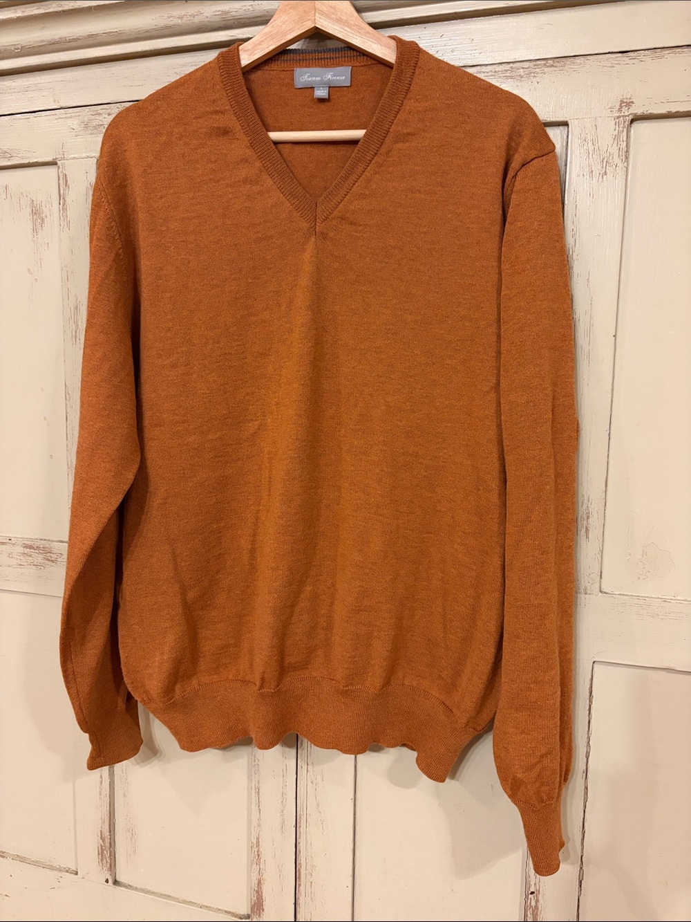 Toscano Firenze Firenxe Merino Wool V Neck Pullover Sweater Rust Orange Large